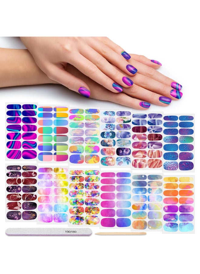 DANNEASY 12 Sheets Nail Polish Strips Self Adhesive Gel Nail Stickers Full Nail Wraps for Women Girl Graffiti Gradient Starry Sky Nails Design Gel Strips Manicure Nail Art Accessories - Image 3