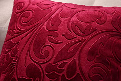 TangDepot Heavy Velvet Embossing Throw Pillow Cover, Classis Floral Anaglyph Velvet Fabric, Euro Sham, European Throw Pillow Cover, Indoor/Outdoor - (24" x 24", C07 Deep Red) - Image 3