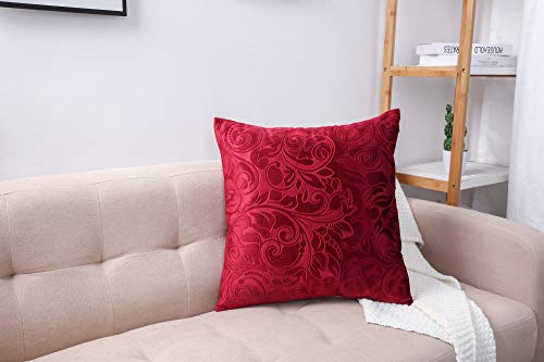 TangDepot Heavy Velvet Embossing Throw Pillow Cover, Classis Floral Anaglyph Velvet Fabric, Euro Sham, European Throw Pillow Cover, Indoor/Outdoor - (24" x 24", C07 Deep Red) - Image 5
