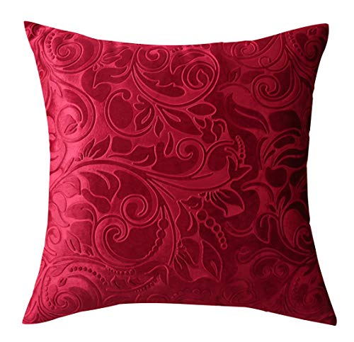 TangDepot Heavy Velvet Embossing Throw Pillow Cover, Classis Floral Anaglyph Velvet Fabric, Euro Sham, European Throw Pillow Cover, Indoor/Outdoor - (24" x 24", C07 Deep Red) - Image 2