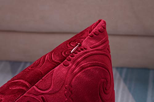 TangDepot Heavy Velvet Embossing Throw Pillow Cover, Classis Floral Anaglyph Velvet Fabric, Euro Sham, European Throw Pillow Cover, Indoor/Outdoor - (24" x 24", C07 Deep Red) - Image 4