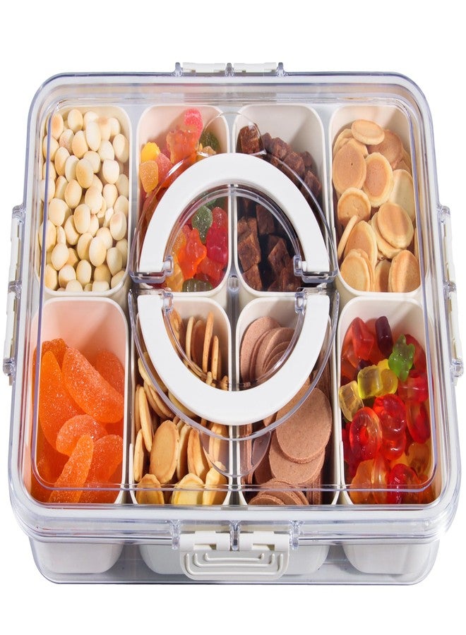 YFUIF Snackle Box Container - 8 Compartments Divided Serving Tray with Lid and Handle, BPA-Free Snack Box Organizer for Fruits, Candy, Snacks (1, White Small 8 Compartments) - Image 1
