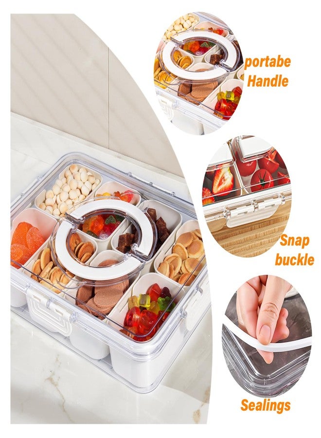YFUIF Snackle Box Container - 8 Compartments Divided Serving Tray with Lid and Handle, BPA-Free Snack Box Organizer for Fruits, Candy, Snacks (1, White Small 8 Compartments) - Image 2