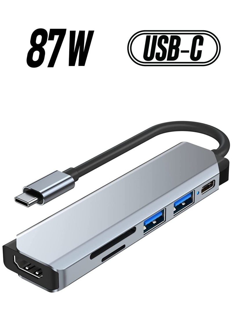 Raxoom USB C Hub Multiport Adapter 6 in 1 Type C Hub with 4K HDMI USB 3.0 Data Transfer, 87W Power Deliver(PD), SD/TF Card Reader USB C Adapter for MacBook Pro Air Surface Pro Book 3, iPad Pro, XPS Brand: Is - Image 1