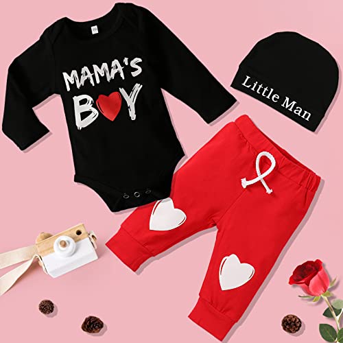 VAIZIQ My First Valentine's Day Outfit for Baby Boy - 3Pcs Set (Bodysuit, Pants & Hat) Baby Boy Valentine's Day Outfit Newborn to 12 Months Cute Heart Print - Image 2