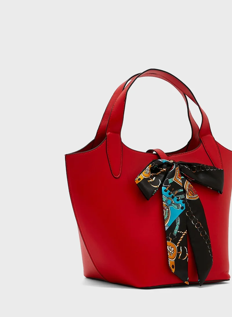 ELLA Silky Bow Detail Bucket Tote Bag