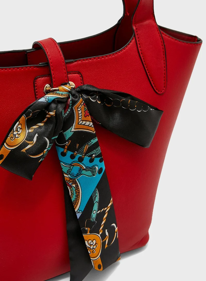 ELLA Silky Bow Detail Bucket Tote Bag