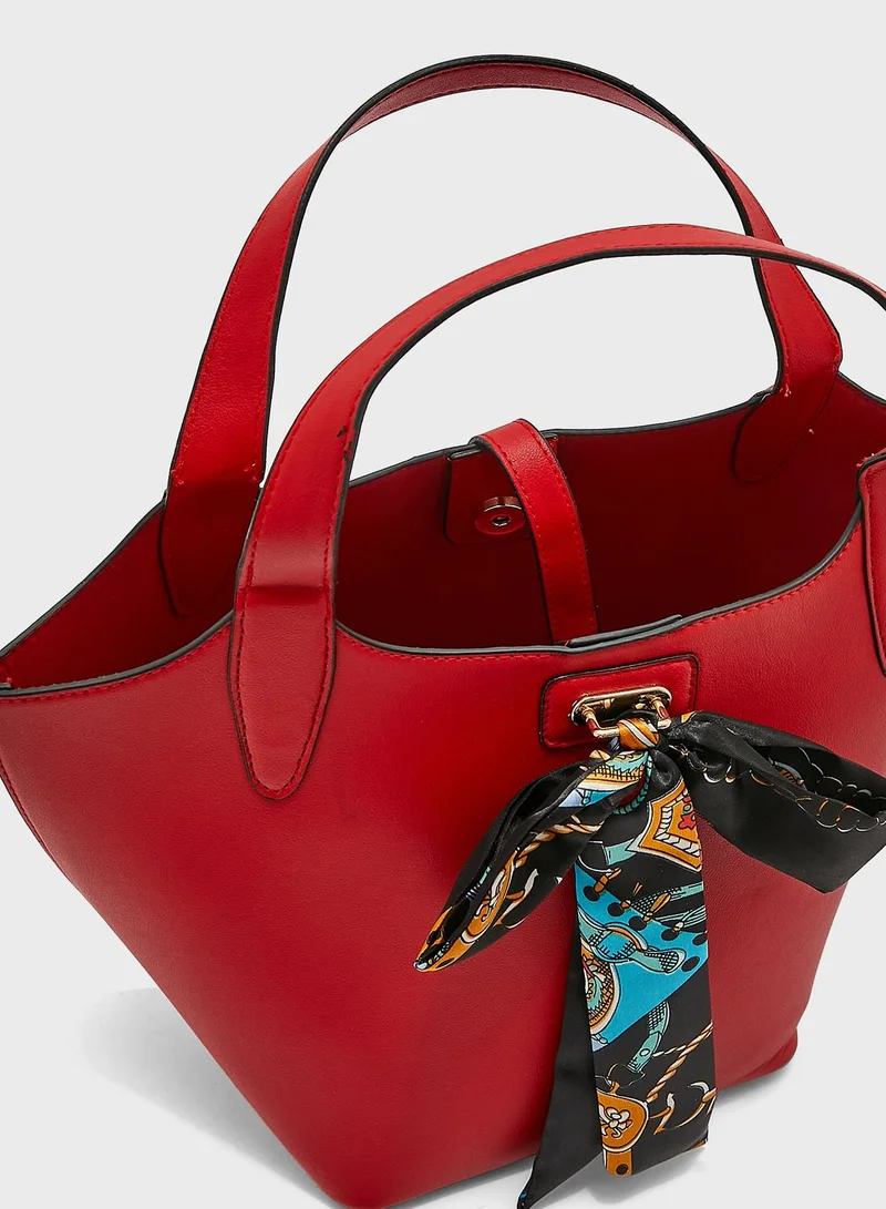 ELLA Silky Bow Detail Bucket Tote Bag