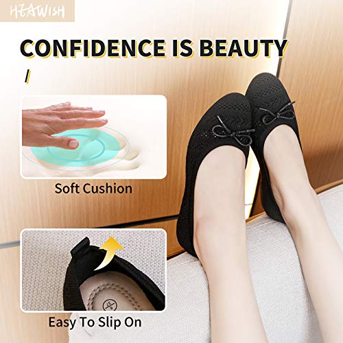 HEAWISH Women’s Flats Shoes Comfortable Black Beige Flats Crochet Lace Mesh Round Toe Slip On Casual Ballet Flats Dress Shoes(Black, US9) - Image 4