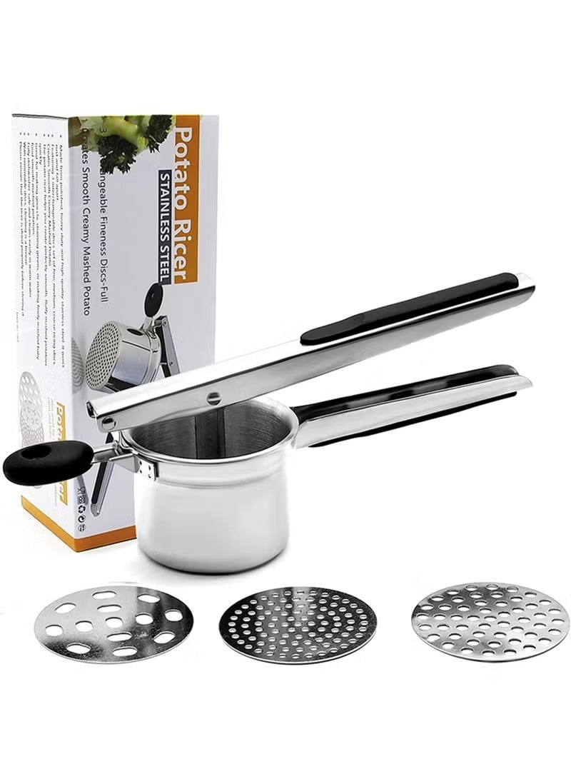 ELTRAZONE Professional Stainless Steel Potato Ricer & Masher, 3 Replaceable Interchangeable Discs, Heavy-Duty Manual Potato Press, Durable Kitchen Vegetable Masher, Ergonomic Handle, Food Mill for Smooth Mashed Potatoes, Gnocchi, Baby Food & Home Cooking, Easy to Clean Design - Image 1