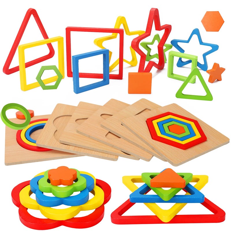 AugToy Toddler Puzzles Montessori Toy Wooden Shape Sorting Puzzle Sensory Toy Toddler Activities Preschool Learning Educational Autistic Developmental 1 2 3 Year Old Girl Boy 13 Dementia Game Easter Gift - Image 3