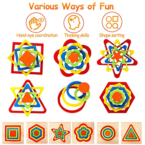 AugToy Toddler Puzzles Montessori Toy Wooden Shape Sorting Puzzle Sensory Toy Toddler Activities Preschool Learning Educational Autistic Developmental 1 2 3 Year Old Girl Boy 13 Dementia Game Easter Gift - Image 5