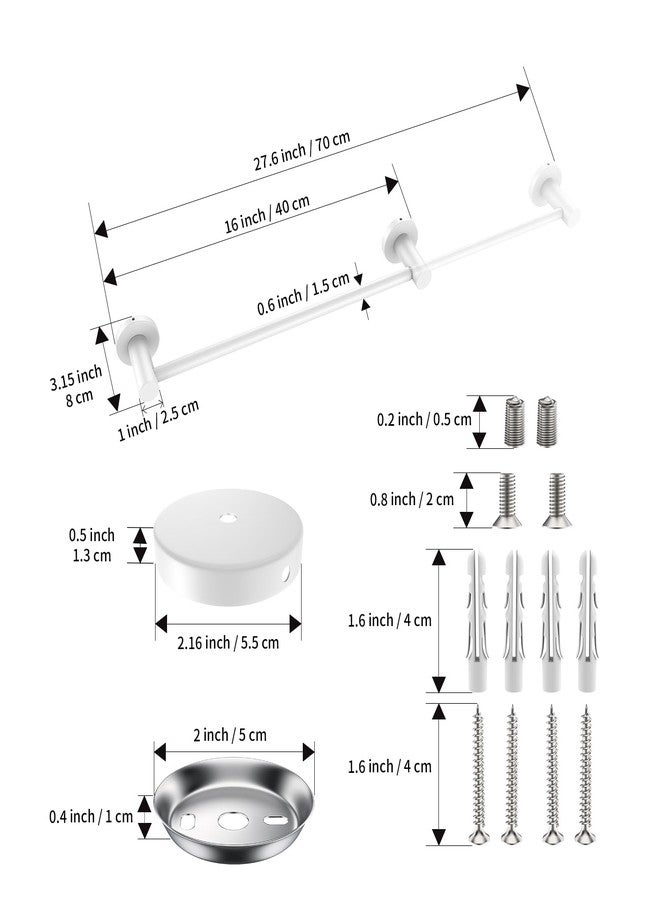ZUEXT Adjustable Single Bath Towel Bar 16 to 27.6 Inch, ZUEXT Oil Rubbed White Stainless Steel Towel Holder Hanger,Expandable Wall Mount Towel Rail for Bathroom Kitchen,1" Tube Towel Rail Racks w/Hooks - Image 2