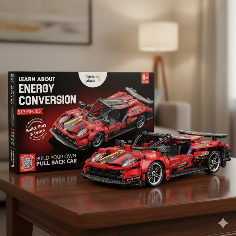 ThinkerPlace 1:18 DIY Blocks Pull-Back Car – Red | Big Pull Back Cars | STEM Learning: Learn About Energy Conversion | Educational Toy for Kids 8+ - Image 5