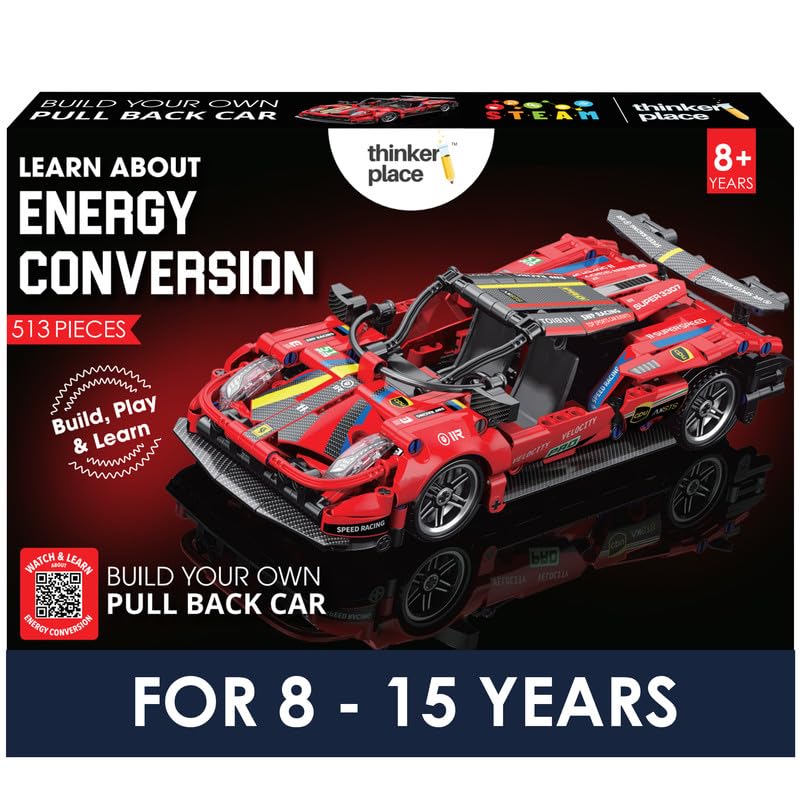 ThinkerPlace 1:18 DIY Blocks Pull-Back Car – Red | Big Pull Back Cars | STEM Learning: Learn About Energy Conversion | Educational Toy for Kids 8+ - Image 4