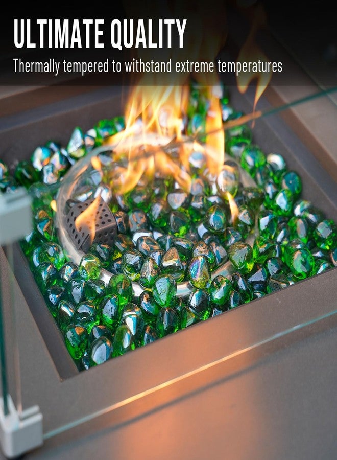 Skyflame ماسات زجاج النار من سكاي فليم، وزن 10 أرطال، لتزيين حفرة النار والمدفأة والحديقة، زجاج عاكس على شكل ماسات، لون أخضر زمردي - Image 4