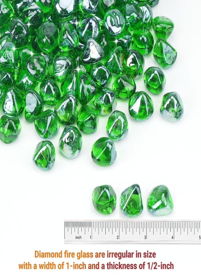 Skyflame ماسات زجاج النار من سكاي فليم، وزن 10 أرطال، لتزيين حفرة النار والمدفأة والحديقة، زجاج عاكس على شكل ماسات، لون أخضر زمردي - Image 2