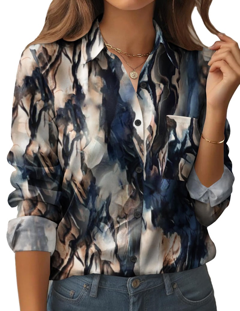 Zeagoo Long Sleeve Blouses for Women Business Casual Clothes Dark Print Floral Button Down Shirts Fashion Work Tops - Image 1