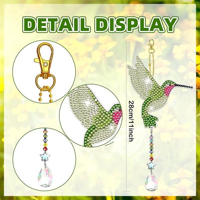 JeCuiK 6 Pcs Diamond Painting Wind Chimes Rhinestone Hummingbird Diamond Art Suncatcher Double Sided 5D DIY Diamond Painting Kits for Adults Christmas Ornament Best Gifts for Mom - Image 3