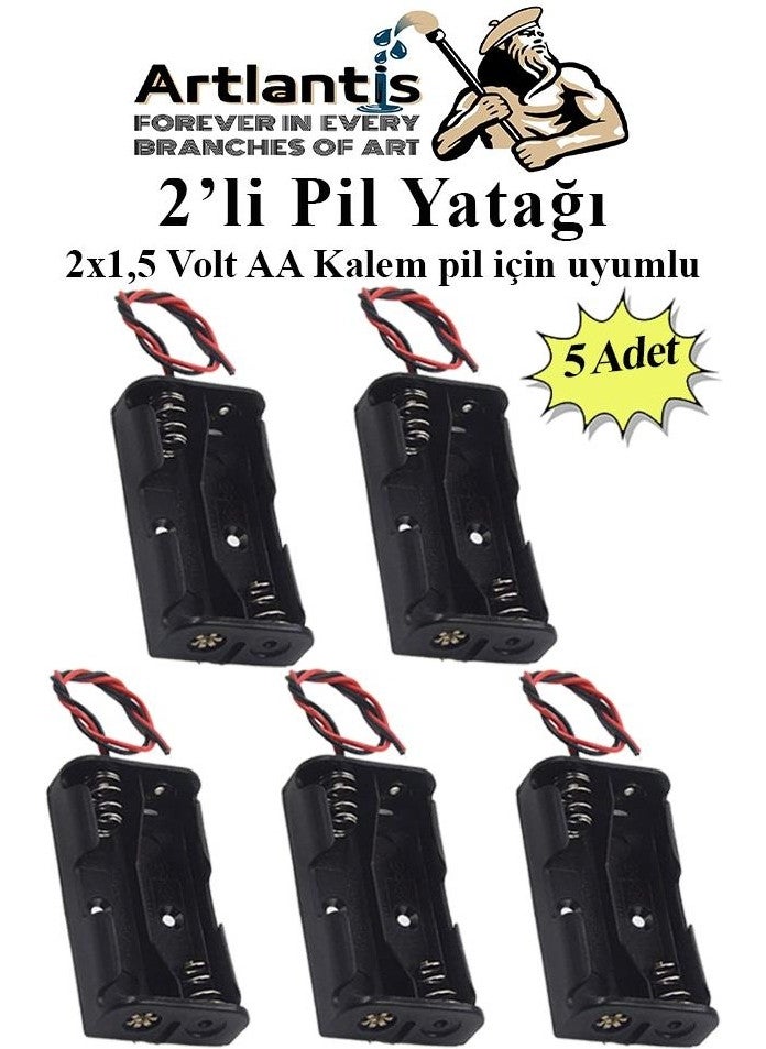 Artlantis 2 Li Battery Holder Experiment 5 Pieces of Battery Holder Battery Box Aa Pen Thick Battery 2x1.5 Volt Spring Battery Holder  - Image 1