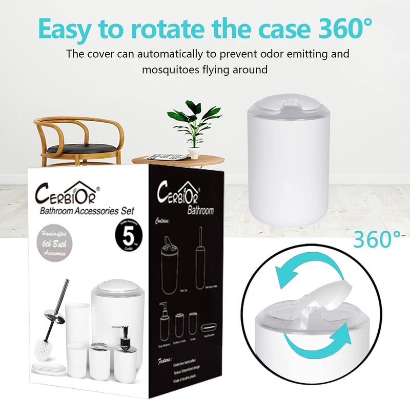 CERBIOR مجموعة إكسسوارات الحمام 6 قطع تشمل موزع الصابون، حامل فرشاة الأسنان، كوب فرشاة الأسنان، طبق الصابون للزينة على السطح وكهدية للبيت الجديد، أبيض جديد - Image 4