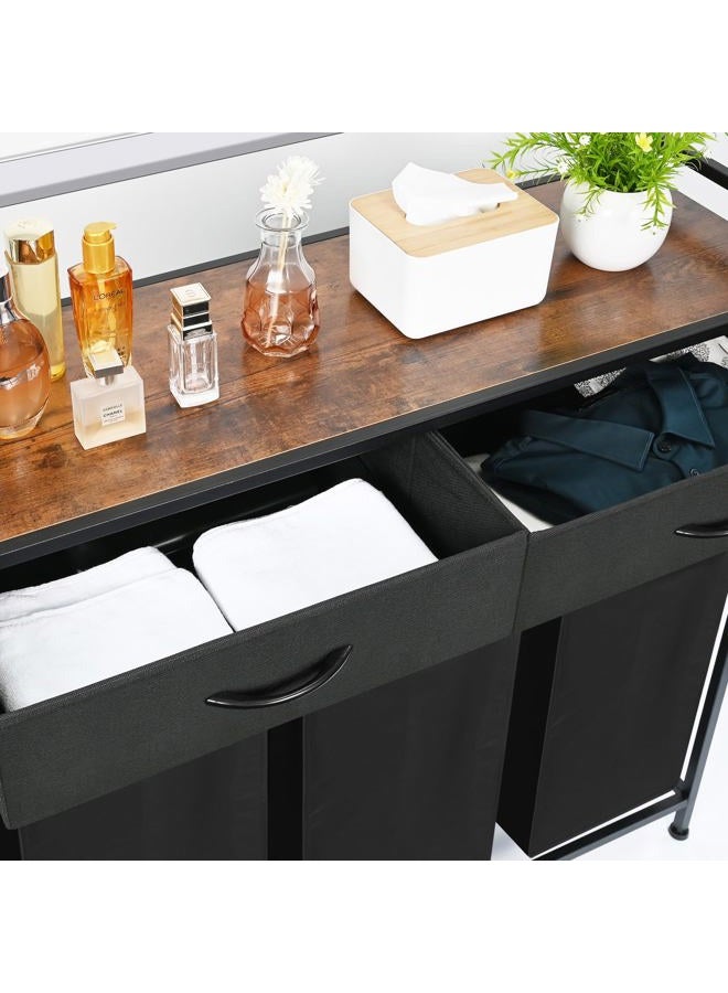 Ollieroo Laundry Sorter 3 Section, 180L Laundry Hamper Basket with Shelf and 2 Drawers, 3 Compartment Clothes Storage Organizer Cart, Pull-Out Removable Oxford Fabric Bags, Black - Image 4