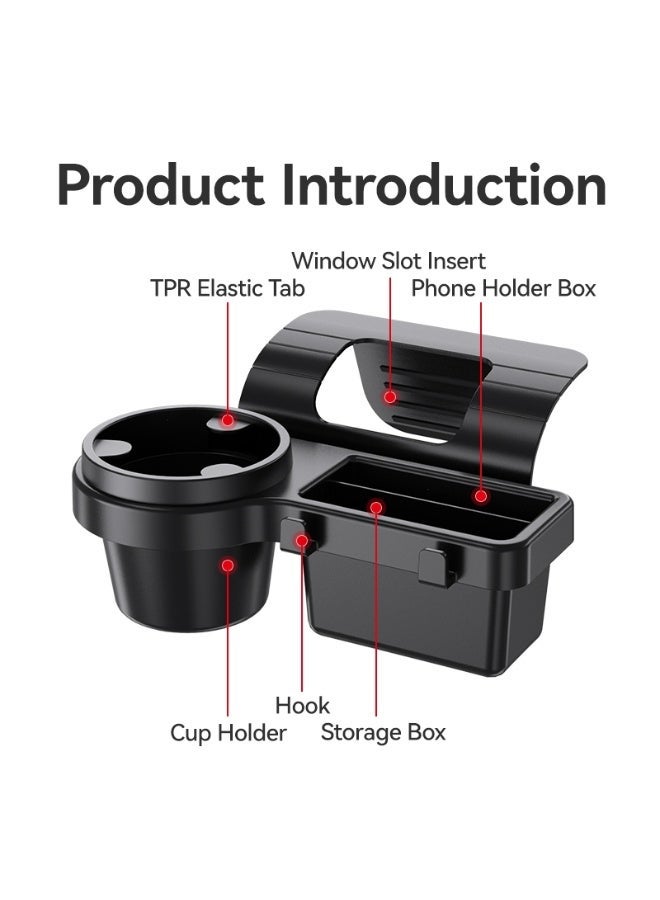 4-in-1 Multipurpose Car Cup Holder and Window Organizer Tray with Phone Stand, Cup Holder, Hooks & Storage Box - Image 2