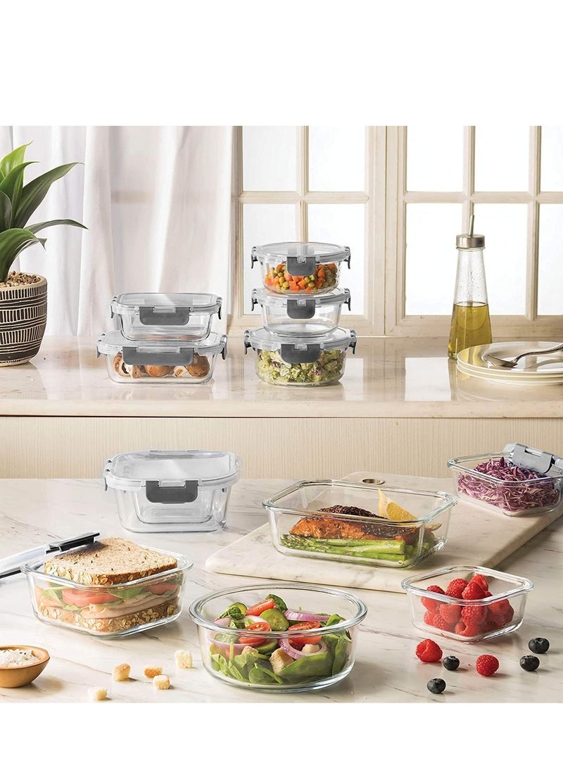 بيكاسيو مجموعة علب غداء زجاجية مكونة من 24 قطعة، حاوية طعام زجاجية قابلة لإعادة الاستخدام، صندوق غداء ووجبات خفيفة صحي مع أغطية قفل مطورة، مقاوم للتسرب، يمكن وضعه في غسالة الأطباق وأفران الميكروويف وصندوق تسخين للأطفال والكبار - Image 2