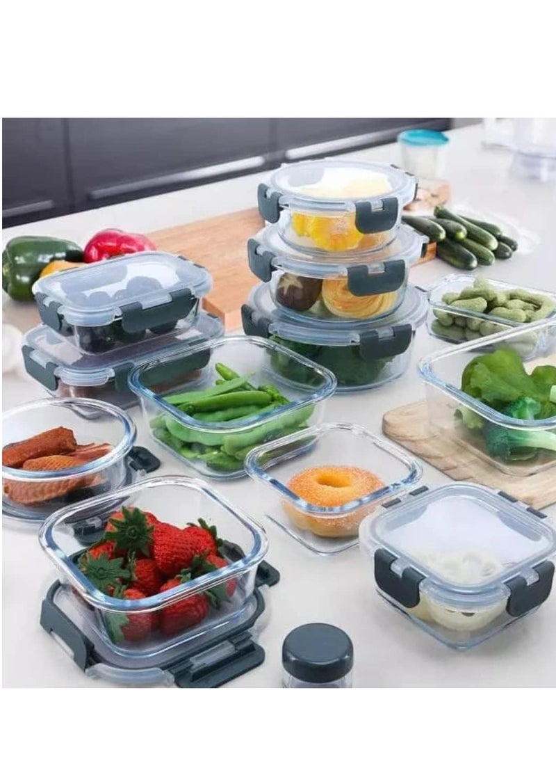 بيكاسيو مجموعة علب غداء زجاجية مكونة من 24 قطعة، حاوية طعام زجاجية قابلة لإعادة الاستخدام، صندوق غداء ووجبات خفيفة صحي مع أغطية قفل مطورة، مقاوم للتسرب، يمكن وضعه في غسالة الأطباق وأفران الميكروويف وصندوق تسخين للأطفال والكبار - Image 4