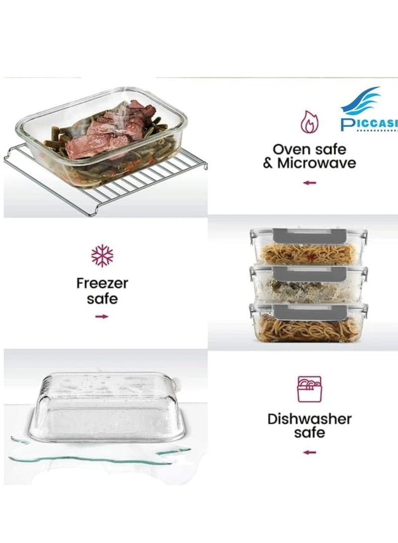 بيكاسيو مجموعة علب غداء زجاجية مكونة من 24 قطعة، حاوية طعام زجاجية قابلة لإعادة الاستخدام، صندوق غداء ووجبات خفيفة صحي مع أغطية قفل مطورة، مقاوم للتسرب، يمكن وضعه في غسالة الأطباق وأفران الميكروويف وصندوق تسخين للأطفال والكبار - Image 5