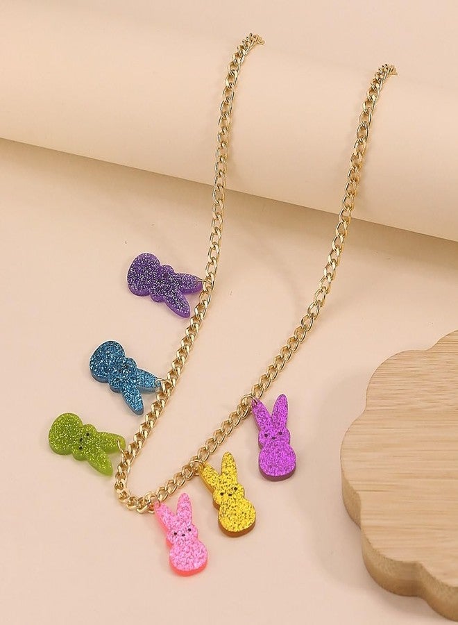 Xeyau Easter Bunny Charm Necklaces for Women Easter Basket Stuffers Glitter Peeps Rabbit Necklace Colorful Animal Necklaces Cute Easter Jewelry Spring Holiday Accessorie (Colorful-A) - Image 4