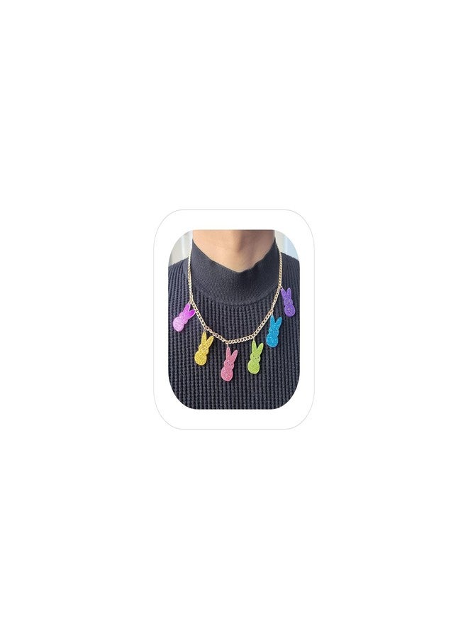 Xeyau Easter Bunny Charm Necklaces for Women Easter Basket Stuffers Glitter Peeps Rabbit Necklace Colorful Animal Necklaces Cute Easter Jewelry Spring Holiday Accessorie (Colorful-A) - Image 1