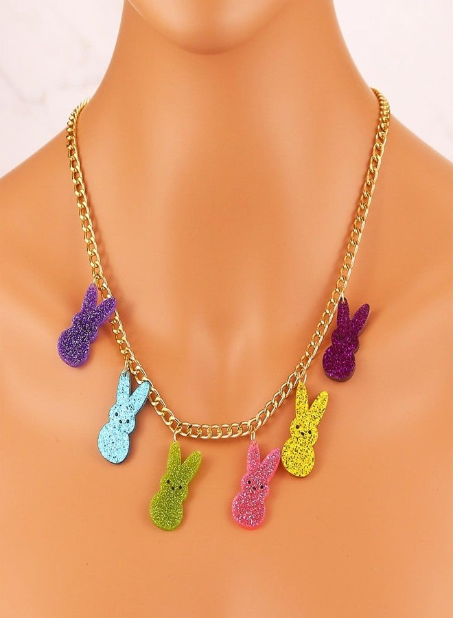 Xeyau Easter Bunny Charm Necklaces for Women Easter Basket Stuffers Glitter Peeps Rabbit Necklace Colorful Animal Necklaces Cute Easter Jewelry Spring Holiday Accessorie (Colorful-A) - Image 3