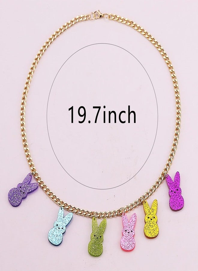 Xeyau Easter Bunny Charm Necklaces for Women Easter Basket Stuffers Glitter Peeps Rabbit Necklace Colorful Animal Necklaces Cute Easter Jewelry Spring Holiday Accessorie (Colorful-A) - Image 5