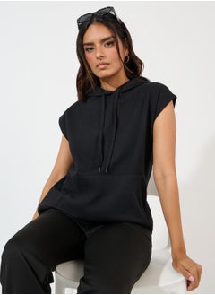 Regular Fit Sleeveless Hoodie with Dropped Shoulder