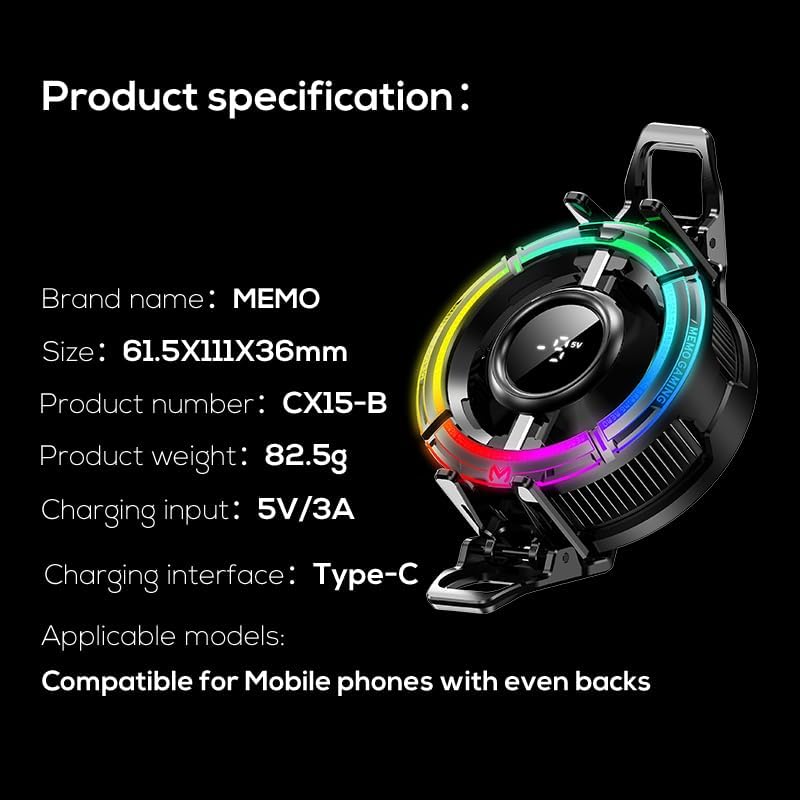 Memo MEMO CX15 Mobile Phone Gaming Cooler, Special Edition, with RGB Lighting, Ultra-Slim Ice Vein Technology - Image 4