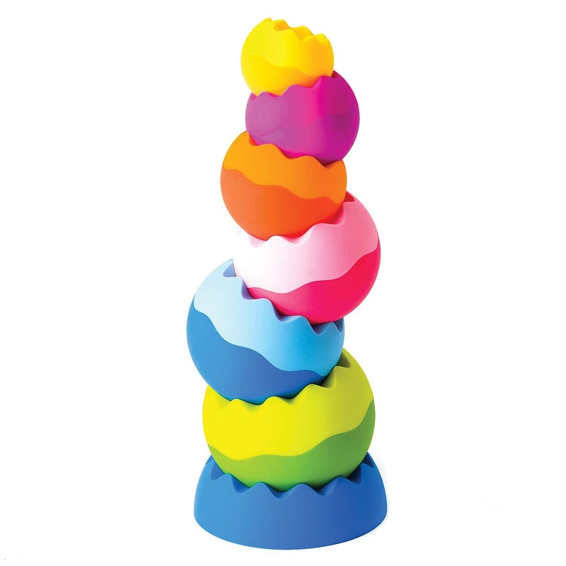 Fat Brain Toys Tobbles, Mini Spinny, Dimpl Bundle - 9-Piece Stacking Toys, Spinning Toy, Popper Toy Combo, Baby Toys Activity Set - Image 4