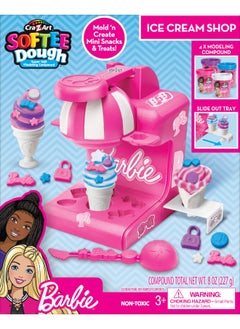 Cra-Z-Art Barbie Softee Dough Ice Cream Shop - Create and Decorate Ice Cream Treats with Extruder, Stickers, and Decorations, Includes Slide-Out Tray for Displaying Sweet Creations 