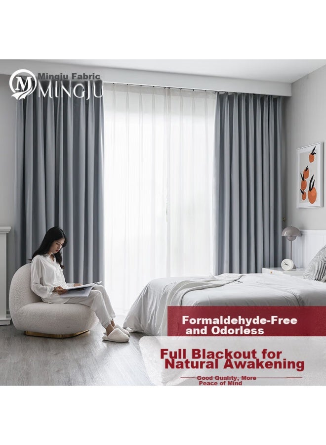 Mingju Fabric Curtains, Blackout Curtains, Ready-made Curtains, Sunshade Curtains, Polyester Taffeta Light Gray Hook-style 3.0*2.7 Single Panel - Image 1