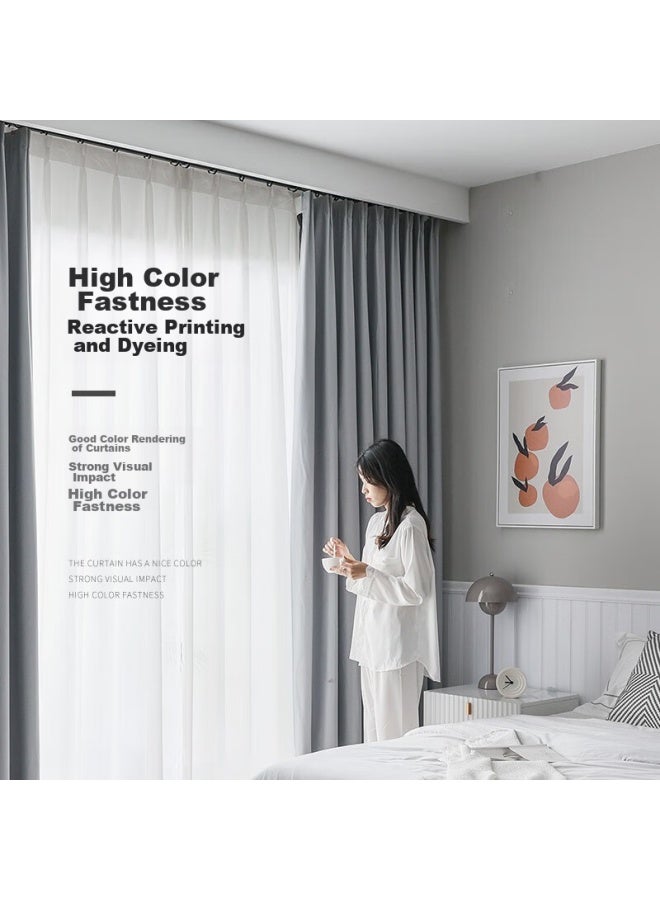 Mingju Fabric Curtains, Blackout Curtains, Ready-made Curtains, Sunshade Curtains, Polyester Taffeta Light Gray Hook-style 3.0*2.7 Single Panel - Image 5
