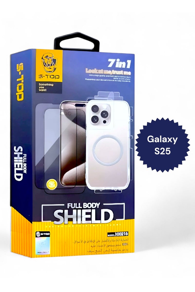 اس-توب بكج الحماية الكاملة لـ جالكسي اس 25 (Samsung Galaxy S25) مع حماية شاشة للخصوصية (لقافة) و كفر يدعم الشحن اللاسلكي (MagSafe) حماية كاملة لجهازك ضد الخدوش والسقوط (7in1), البكج الجديد و الأصلي من S-TOP