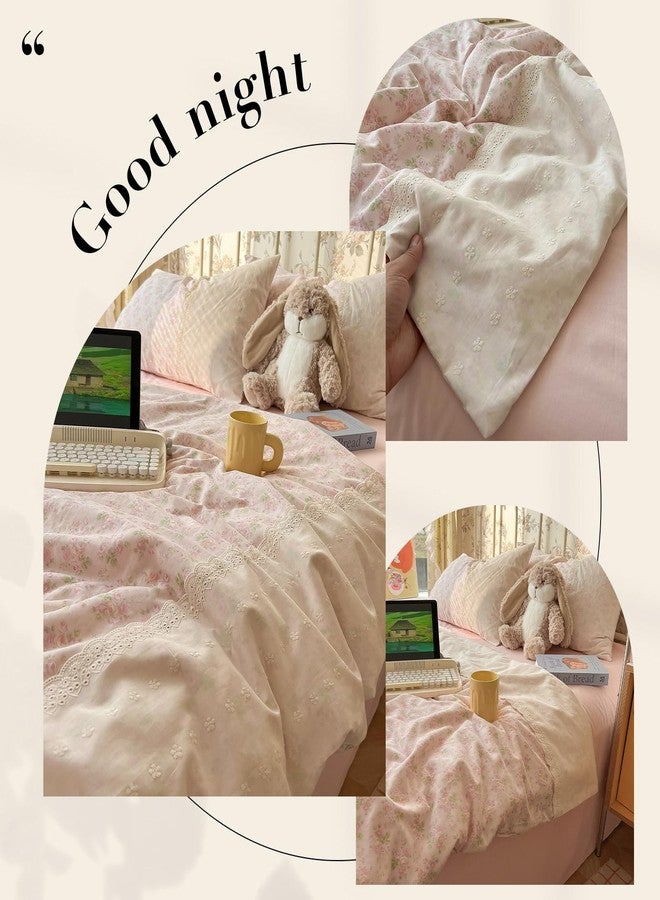 LifeTB Pink Floral Duvet Cover Twin Romantic Lace Bedding Set Garden Style Cottagecore Flower Duvet Cover with Zipper Closure Soft Washed Microfiber Botanical Comforter Cover for Teen Girls - Image 4