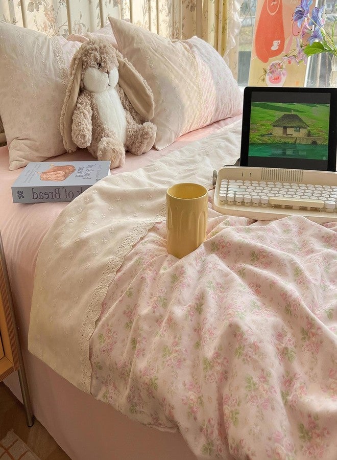 LifeTB Pink Floral Duvet Cover Twin Romantic Lace Bedding Set Garden Style Cottagecore Flower Duvet Cover with Zipper Closure Soft Washed Microfiber Botanical Comforter Cover for Teen Girls - Image 1