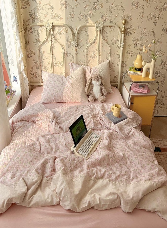LifeTB Pink Floral Duvet Cover Twin Romantic Lace Bedding Set Garden Style Cottagecore Flower Duvet Cover with Zipper Closure Soft Washed Microfiber Botanical Comforter Cover for Teen Girls - Image 5