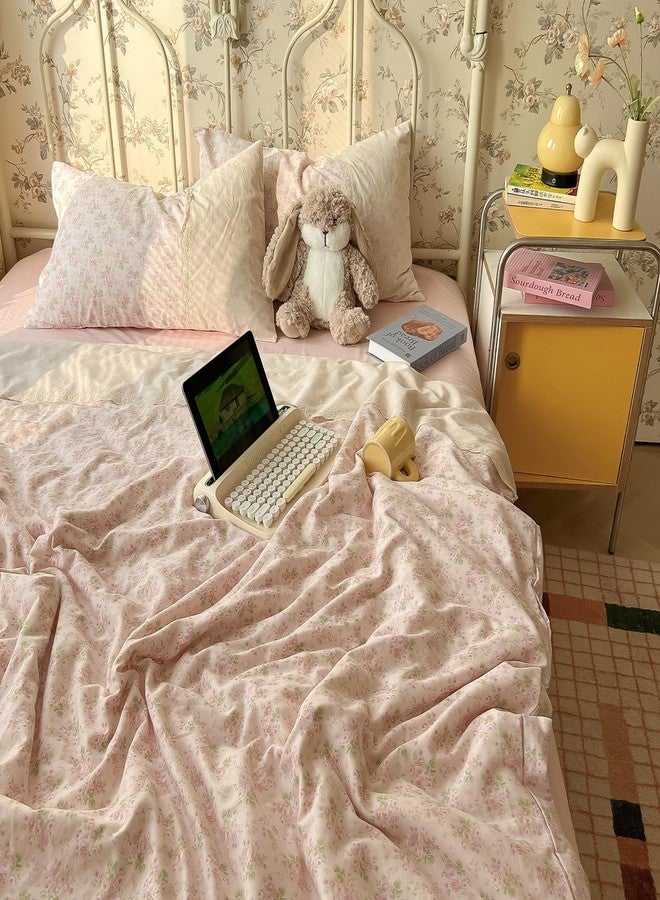 LifeTB Pink Floral Duvet Cover Twin Romantic Lace Bedding Set Garden Style Cottagecore Flower Duvet Cover with Zipper Closure Soft Washed Microfiber Botanical Comforter Cover for Teen Girls - Image 2