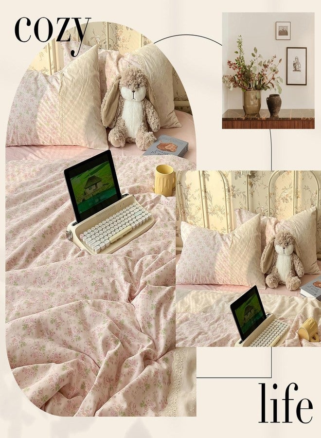 LifeTB Pink Floral Duvet Cover Twin Romantic Lace Bedding Set Garden Style Cottagecore Flower Duvet Cover with Zipper Closure Soft Washed Microfiber Botanical Comforter Cover for Teen Girls - Image 3
