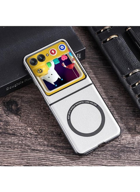 For Motorola Razr 50 Folding PU MagSafe Magnetic Phone Case(White)