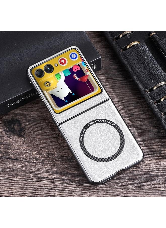 For Motorola Razr 50 Folding PU MagSafe Magnetic Phone Case(White)