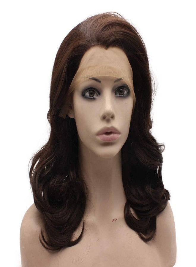 MX angel Medium Long Wavy Brown Mix Synthetic Hair Lace Front Wig Natural Daily Use - Image 1