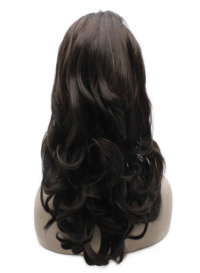 MX angel Medium Long Wavy Brown Mix Synthetic Hair Lace Front Wig Natural Daily Use - Image 2